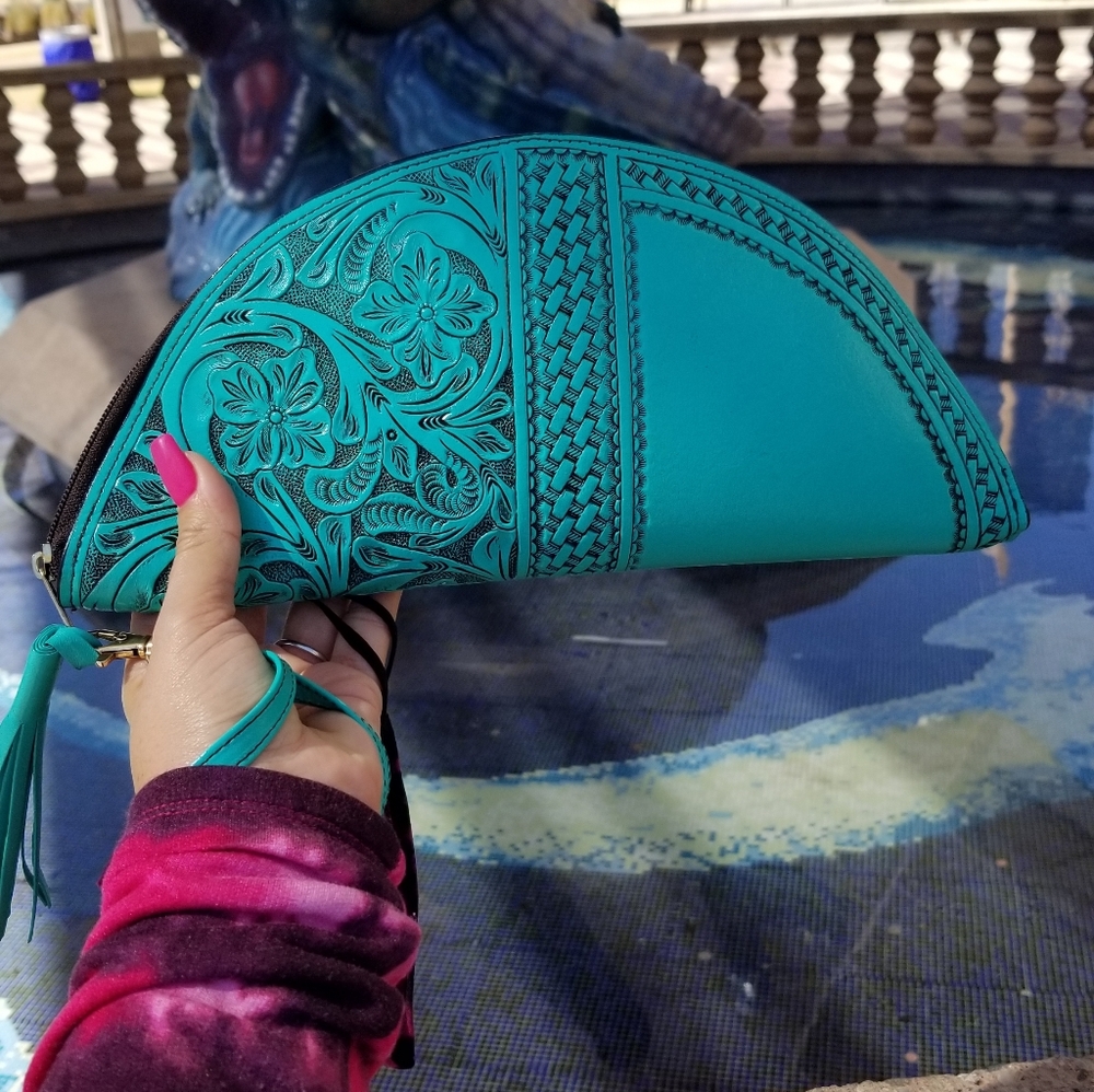 Tooled-leather-hand-clutch-
